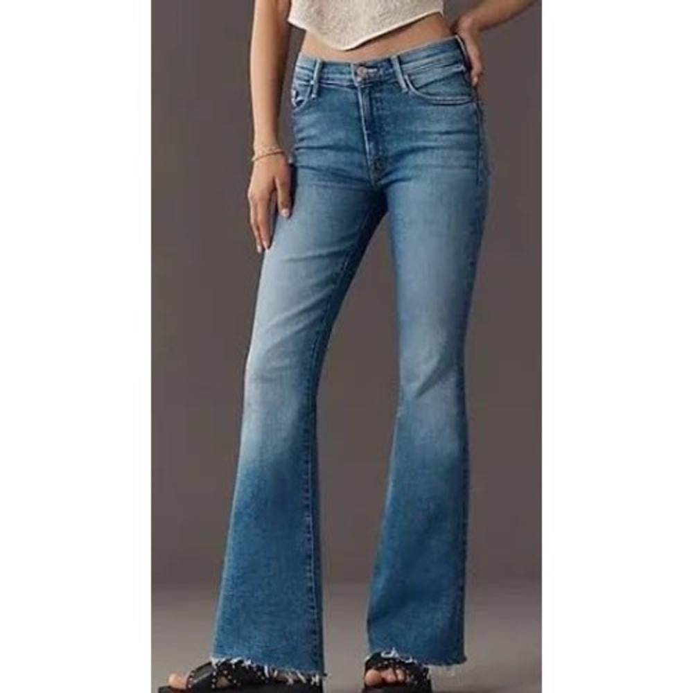 Mother The Weekender Fray Jeans Not Rough Enough Blue Flare Size 28